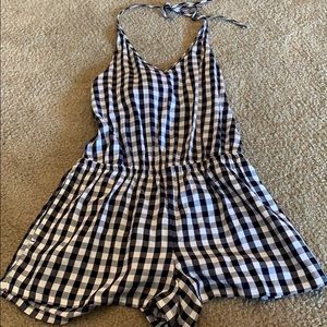 Aerie Gingham Open Tie Back Halter Romper NWT